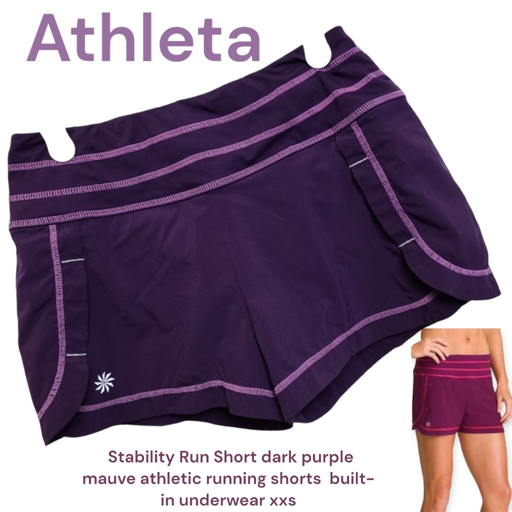 Athleta Women's Stability Run Shorts built-in liner Purple Preformance Wear xxs